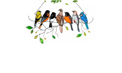  - Bundle Of  Stained Glass Effect Birds Hanging Garden Decoration 7-Birds