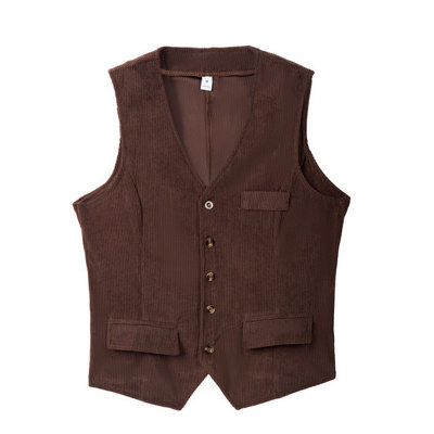 B&Q Men's Corduroy Vest Retro British Style With Pocket Detail Casual Single Breasted Sleeveless Jacket