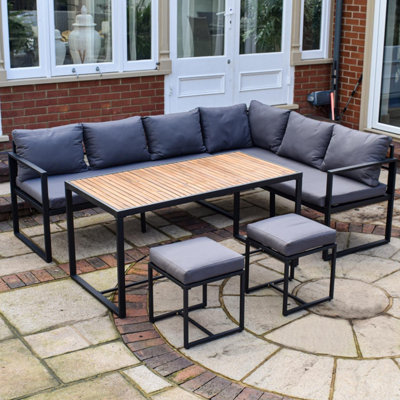 BPS Access Solutions The Bude Corner Sofa SetNatural Wood TableCosyWater Resistant Cushions from B&Q