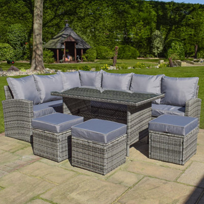 BPS Access Solutions The Camborne Rattan Garden SetGrey 8 SeaterTempered Glass Table from B&Q