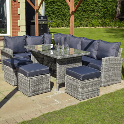 BPS Access Solutions The Perranporth Luxury Rattan Garden SetGrey 8 SeaterTempered Glass Table from B&Q