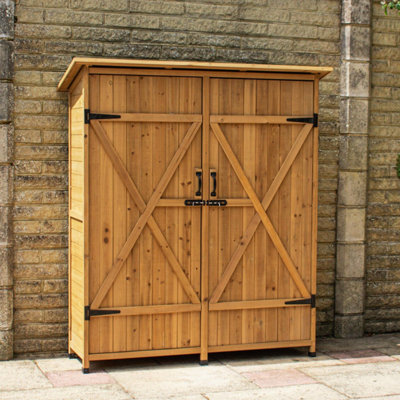 BPS Access Solutions Bps Deluxe Wooden Pent Store ShedTool Cabinet Organiser With Shelves And Double DoorOutdoor StorageWood135 X 152 X50Cm from B&Q
