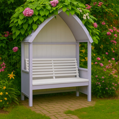 BPS Access Solutions Bps Deluxe Wooden ArbourIntegral Garden BenchTreated TimberOutdoor SeatingLavender from B&Q