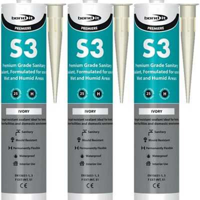 Bond It S3 High Performance Sanitary Grade Silicone Sealant, 310Ml Bds3iv(N) (Pack Of 3) Ivory