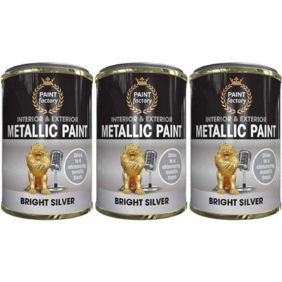 Paint Factory Metallic Paint Interior & Exterior Bright Silver 300Ml X 3 from B&Q