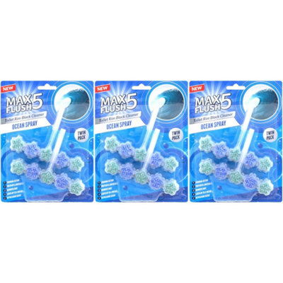 B&Q Max Flush 5 Ocean Spray Toilet Rim Block Cleaner (Twin Pack) (Pack Of 3)