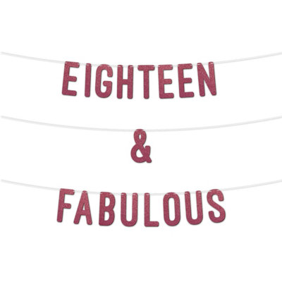 Static 18 And Fabulous Glitter Banner 7InchCelebrate Eighteen Birthday Or Wedding AnniversariesMilestone Party Decor (Cerise) from B&Q