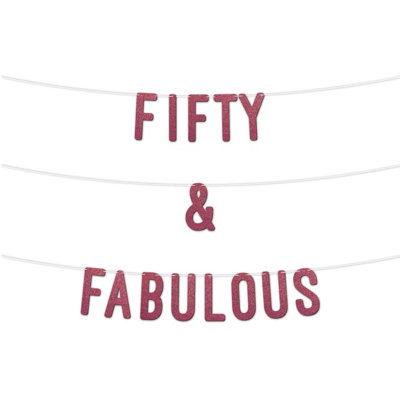 Static 50 And Fabulous Glitter Banner 7InchCelebrate Fifty Birthday And Wedding AnniversariesMilestone Party Decor (Cerise) from B&Q