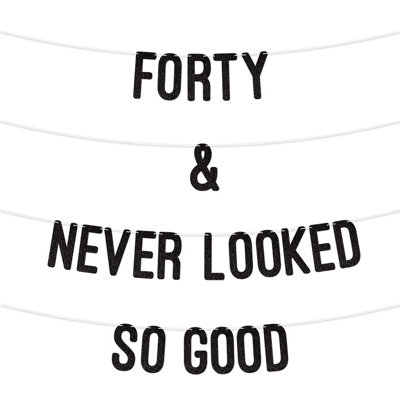  - 40 And Never Looked So Good Glitter BannerCelebrate Forty Birthday Or Wedding AnniversariesMilestone Party Decor (Black)