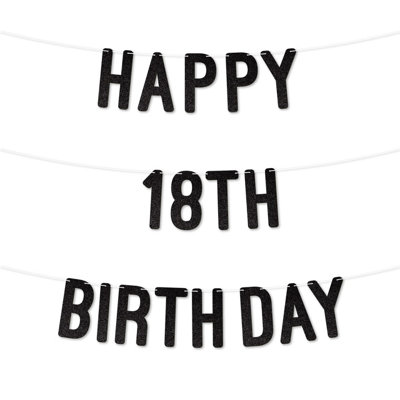 Glitter 18Th Birthday Party Banner,stunning Happy Eighteen Birthday Bunting For Every Party,ideal For Birthday Parties(Black) from B&Q