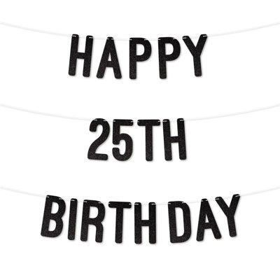 Glitter 25Th Birthday Party Banner,stunning Happy Twenty,five Birthday Bunting For Every Party,ideal For Birthday Parties.(Black) from B&Q