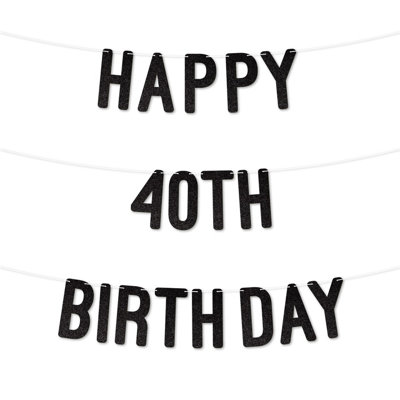 Glitter 40Th Birthday Party Banner,stunning Happy Forty Birthday Bunting For Every Party,ideal For Birthday Parties(Black) from B&Q