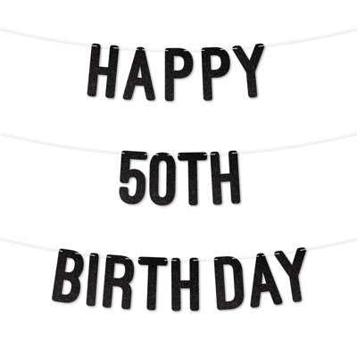 Glitter 50Th Birthday Party Banner,stunning Happy Fifty Birthday Bunting For Every Party,ideal For Birthday Parties.(Black) from B&Q