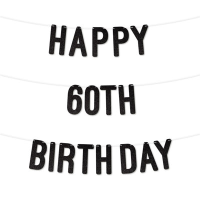 Glitter 60Th Birthday Party Banner,stunning Happy Sixty Birthday Bunting For Every Party,ideal For Birthday Parties(Black)