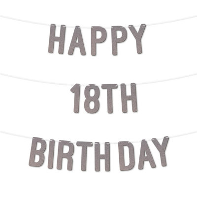 Glitter 18Th Birthday Party Banner,stunning Happy Eighteen Birthday Bunting For Every Party,ideal For Birthday Parties(Silver) from B&Q