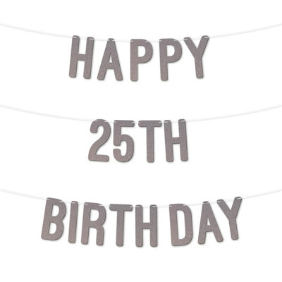 Glitter 25Th Birthday Party Banner,stunning Happy Twenty,five Birthday Bunting For Every Party,ideal For Birthday Parties.(Silver) from B&Q