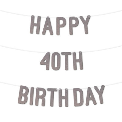 Glitter 40Th Birthday Party Banner,stunning Happy Forty Birthday Bunting For Every Party,ideal For Birthday Parties(Silver) from B&Q