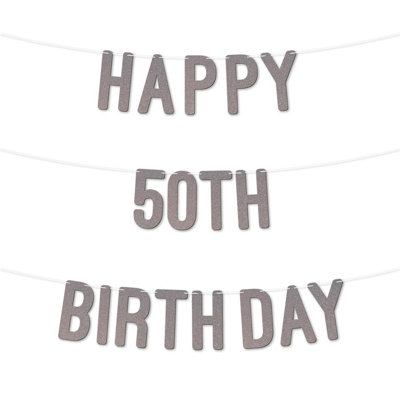 Glitter 50Th Birthday Party Banner,stunning Happy Fifty Birthday Bunting For Every Party,ideal For Birthday Parties.(Silver) from B&Q