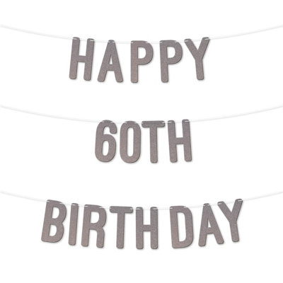 Glitter 60Th Birthday Party Banner,stunning Happy Sixty Birthday Bunting For Every Party,ideal For Birthday Parties(Silver)