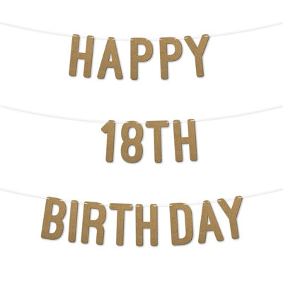 Glitter 18Th Birthday Party Banner,stunning Happy Eighteen Birthday Bunting For Every Party,ideal For Birthday Parties(Gold) from B&Q