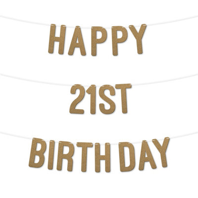 Glitter 21St Birthday Party Banner,stunning Happy Twenty,first Birthday Bunting For Every Party,ideal For Birthday Parties(Gold) from B&Q