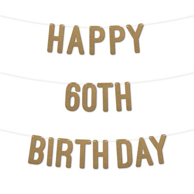 Glitter 60Th Birthday Party Banner,stunning Happy Sixty Birthday Bunting For Every Party,ideal For Birthday Parties(Gold)
