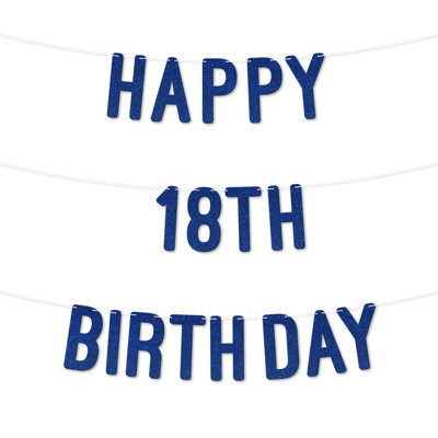 Glitter 18Th Birthday Party Banner,stunning Happy Eighteen Birthday Bunting For Every Party,ideal For Birthday Parties(Royal Blue) from B&Q