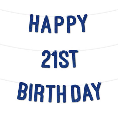 Glitter 21St Birthday Party Banner,happy Twenty,first Birthday Bunting For Every Celebration,birthday Parties(Royal Blue) from B&Q