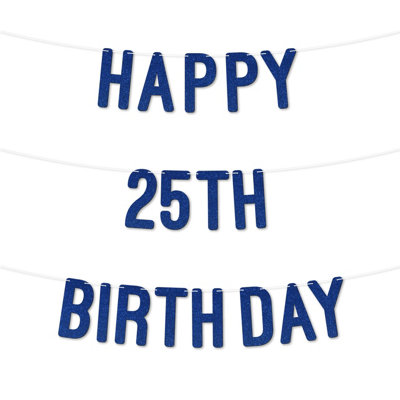 Glitter 25Th Birthday Party Banner,happy Twenty,five Birthday Bunting For Every Celebration,birthday Parties.(Royal Blue) from B&Q