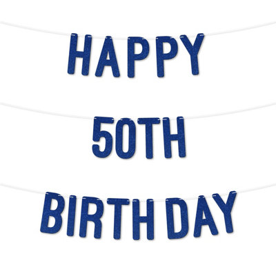 Glitter 50Th Birthday Party Banner,stunning Happy Fifty Birthday Bunting For Every Party,ideal For Birthday Parties.(Royal Blue) from B&Q