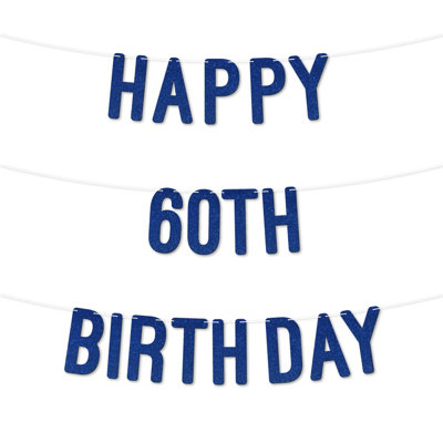 Glitter 60Th Birthday Party Banner,stunning Happy Sixty Birthday Bunting For Every Party,ideal For Birthday Parties(Royal Blue)
