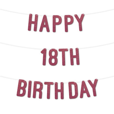 Glitter 18Th Birthday Party Banner,stunning Happy Eighteen Birthday Bunting For Every Party,ideal For Birthday Parties(Cerise) from B&Q