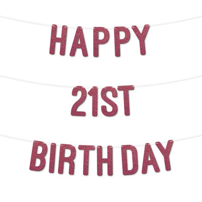 Glitter 21St Birthday Party Banner,stunning Happy Twenty,first Birthday Bunting For Every Party,ideal For Birthday Parties(Cerise) from B&Q