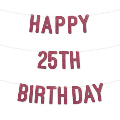 Glitter 25Th Birthday Party Banner,stunning Happy Twenty,five Birthday Bunting For Every Party,ideal For Birthday Parties.(Cerise) from B&Q