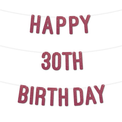 Glitter 30Th Birthday Party Banner,stunning Happy Thirty Birthday Bunting For Every Party,ideal For Birthday Parties(Cerise) from B&Q