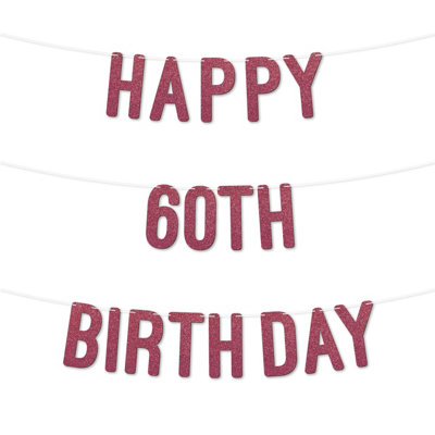Glitter 60Th Birthday Party Banner,stunning Happy Sixty Birthday Bunting For Every Party,ideal For Birthday Parties(Cerise)