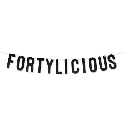 Static Fortylicious Glitter Banner,happy 40Th Birthday Or Anniversary Décor,sparkling Milestone Party Decorations. (Black)
