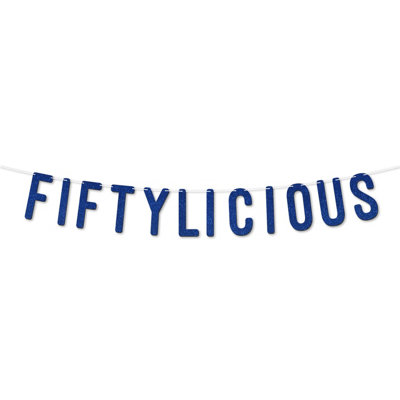 Static Fiftylicious Glitter Banner 7 Inch,happy 50Th Birthday Or Anniversary Décor,sparkling Milestone Party Decor (Royal Blue)