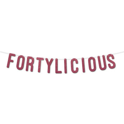 Static Fortylicious Glitter Banner,happy 40Th Birthday Or Anniversary Décor,sparkling Milestone Party Decorations. (Cerise)
