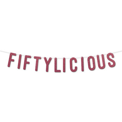 Static Fiftylicious Glitter Banner 7 Inch,happy 50Th Birthday Or Anniversary Décor,sparkling Milestone Party Decor (Cerise)