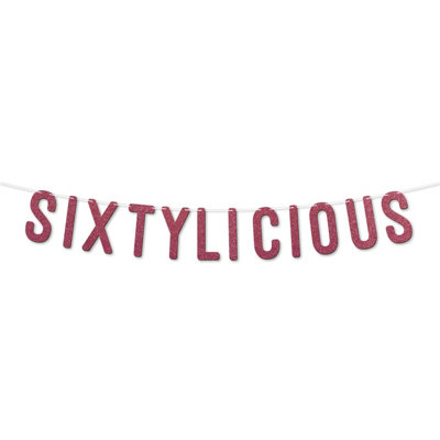 Static Sixtylicious Glitter Banner,happy 60Th Birthday Or Anniversary Décor,sparkling Milestone Party Decorations. (Cerise)