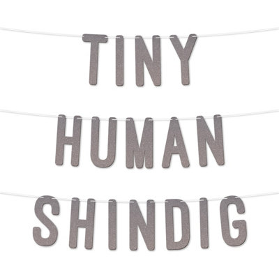 Static Baby Shower DecorationsTiny Human Shindig Glitter BannerModern Gender Reveal Party Supplies 7 Inch (Silver)