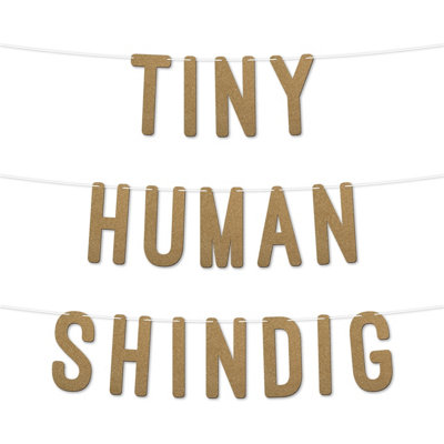 Static Baby Shower DecorationsTiny Human Shindig Glitter BannerModern Gender Reveal Party Supplies 7 Inch (Gold)