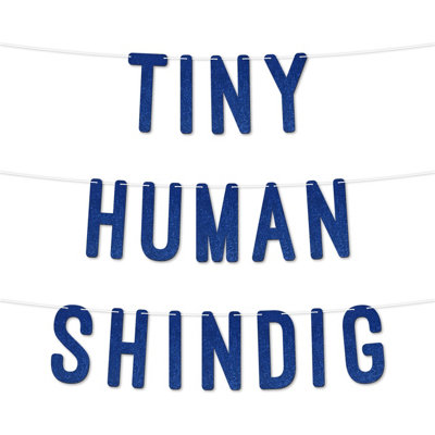Static Baby Shower DecorationsTiny Human Shindig Glitter BannerModern Gender Reveal Party Supplies 7 Inch (Royal Blue)