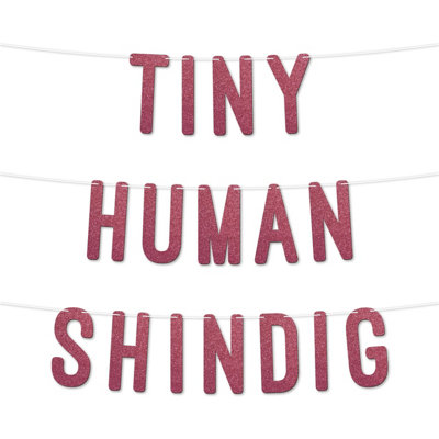 Static Baby Shower DecorationsTiny Human Shindig Glitter BannerModern Gender Reveal Party Supplies 7 Inch (Cerise)