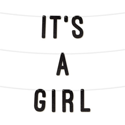 Its A Girl Glitter BannerPerfect For Baby Shower Gender Reveal Or Party DecorGirl Baby Shower Letter Banner 7 Inch (Black)