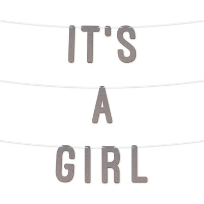 Its A Girl Glitter BannerPerfect For Baby Shower Gender Reveal Or Party DecorGirl Baby Shower Letter Banner 7 Inch (Silver)