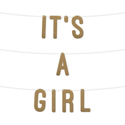 Its A Girl Glitter BannerPerfect For Baby Shower Gender Reveal Or Party DecorGirl Baby Shower Letter Banner 7 Inch (Gold)