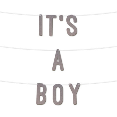 Its A Boy Glitter BannerPerfect For Baby Shower Gender Reveal Or Party DecorBoy Baby Shower Letter Banner 7 Inch (Silver)