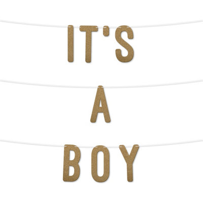 Its A Boy Glitter BannerPerfect For Baby Shower Gender Reveal Or Party DecorBoy Baby Shower Letter Banner 7 Inch (Gold)